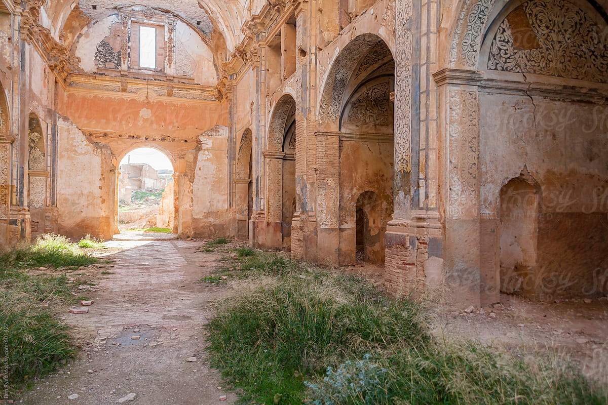 Interior and side chapels of church destroyed by war