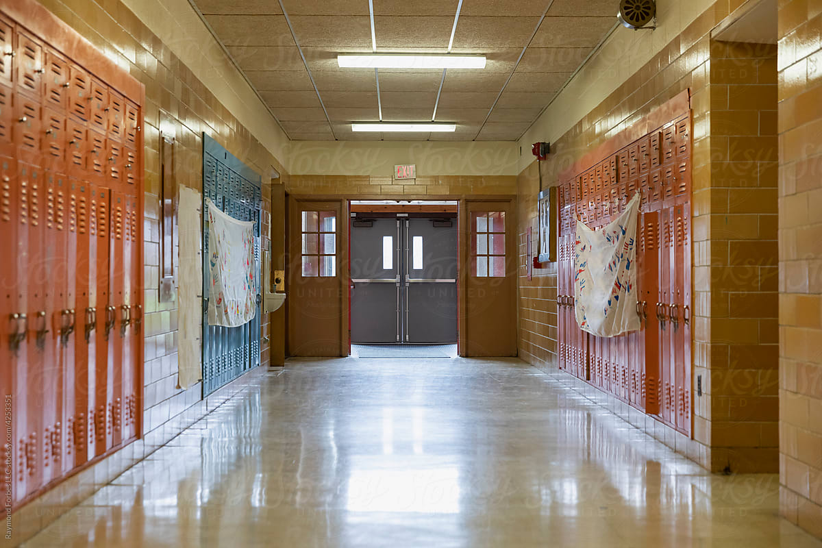 Long hallway interior with lockers at School