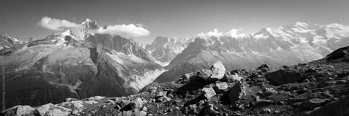 Chamonix Month Blanc Alps France Black and white
