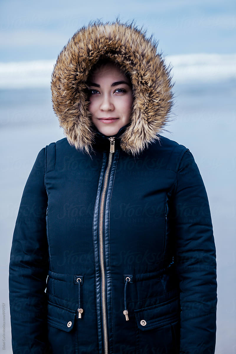Young Woman Winter Beach Portrait