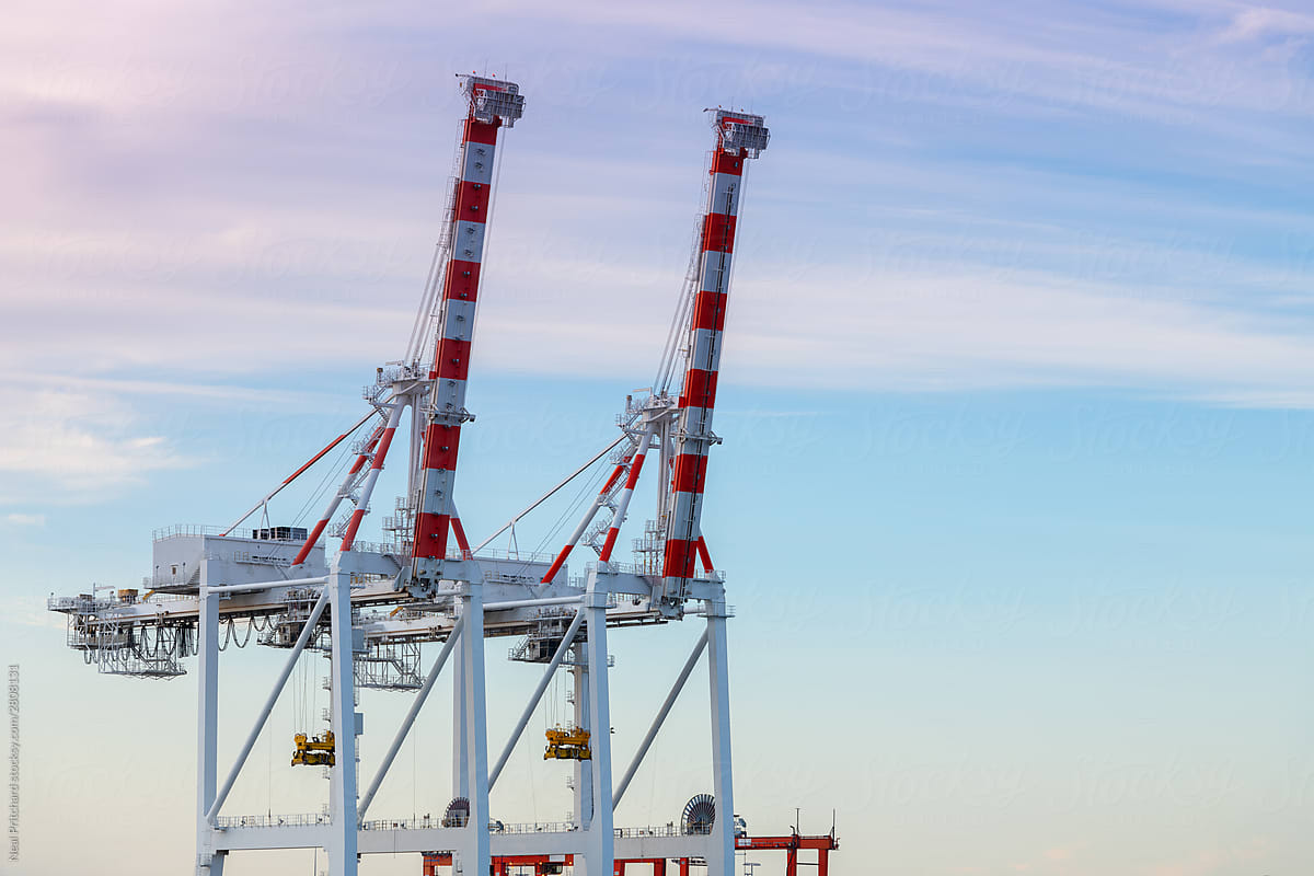 Port authority cargo cranes on wharf