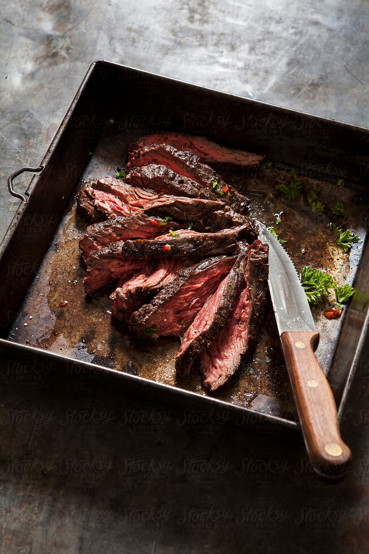 Beef steak in pan