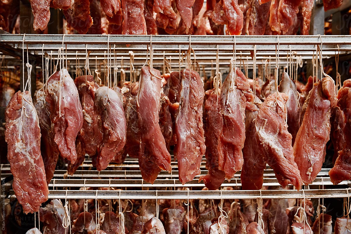 Meat hanging in storage