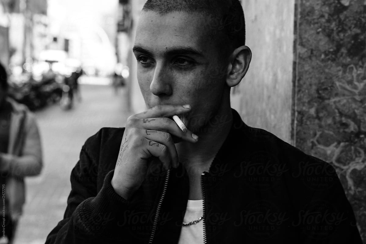 Man smoking portrait outdoors