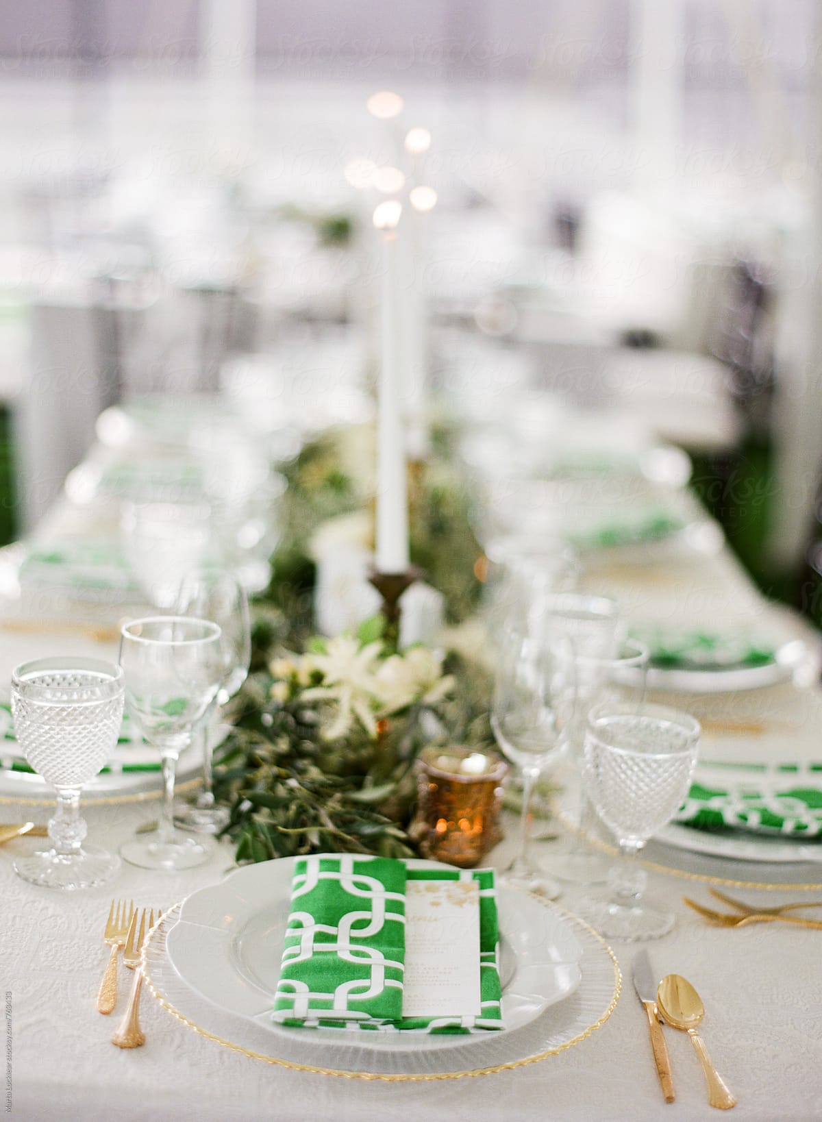 Green & Gold Wedding Table Setting