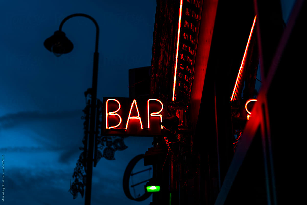 Neon sign out of a bar in London
