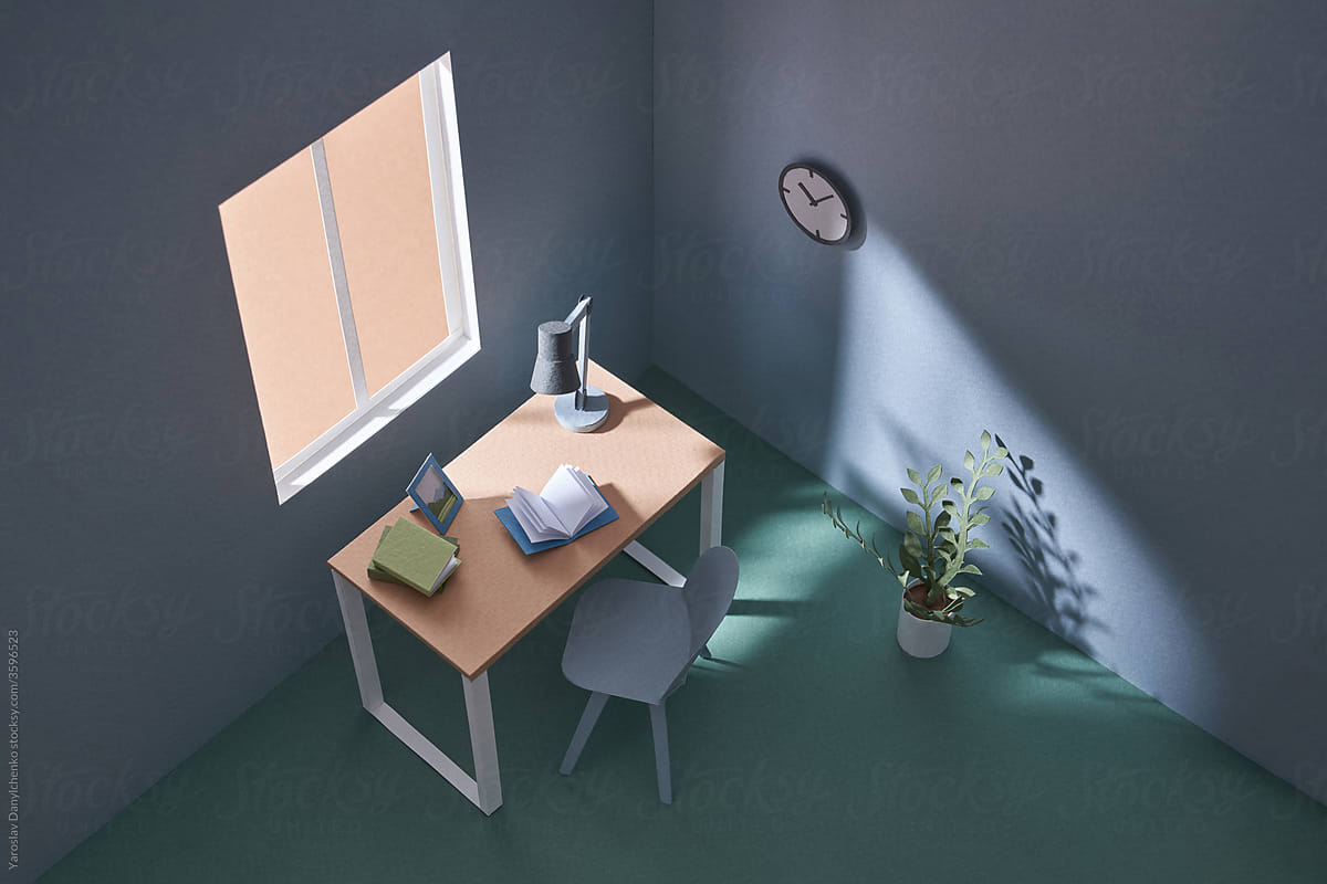 Craft paper room with book on table