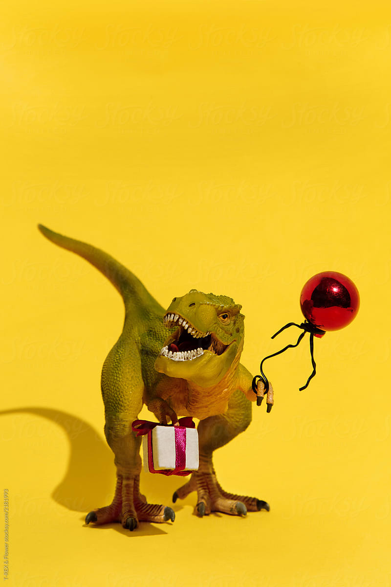 Tyrannosaur with balloon and giftbox