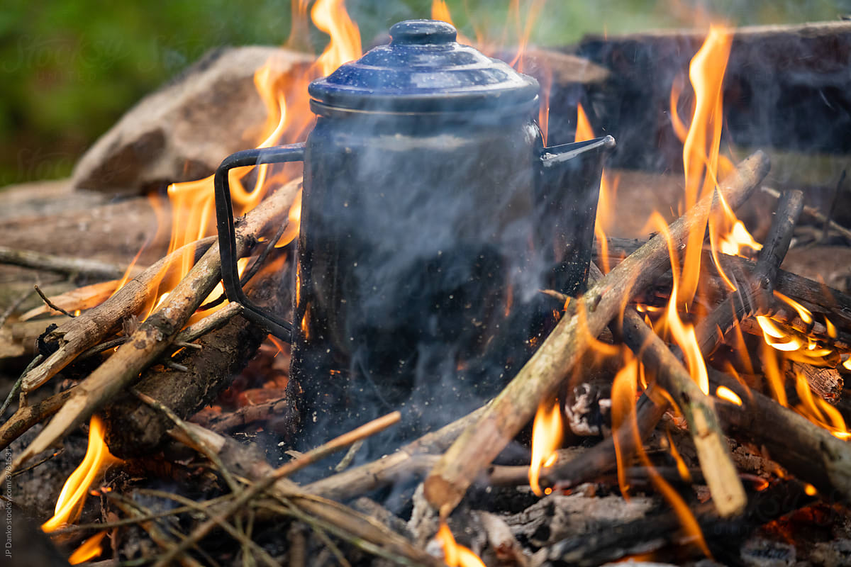 Coffee Percolator on Campfire Breakfast at Back Country Campsite