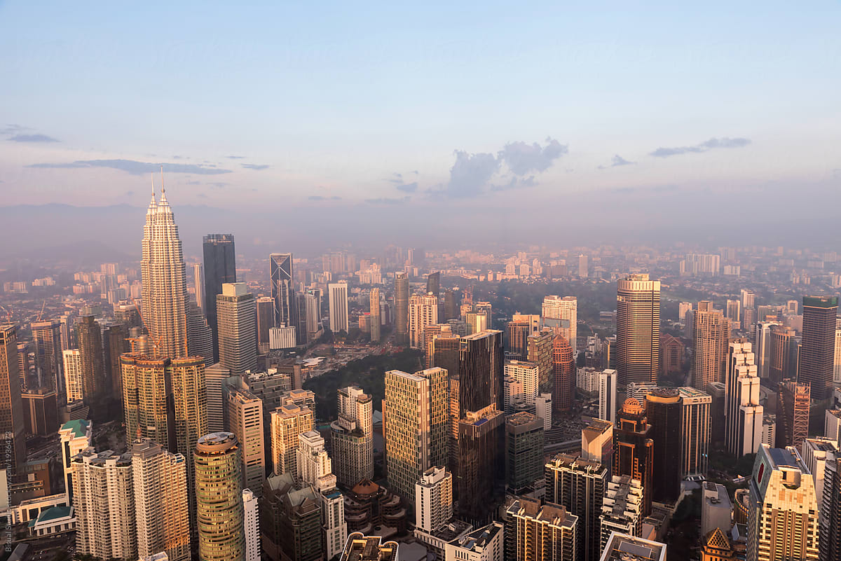 Aerial View To Kuala Lumpur At Sunset By Bisual Studio