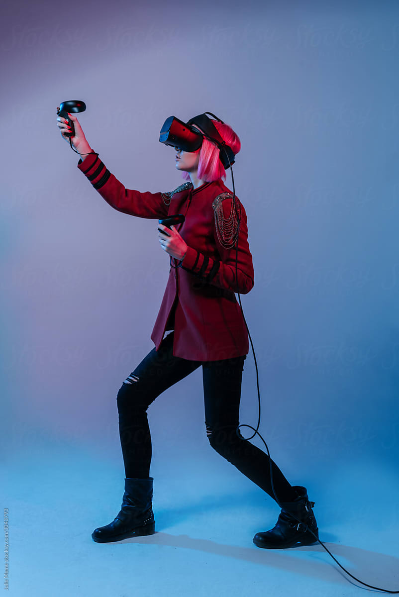 Pink hair girl in VR headset