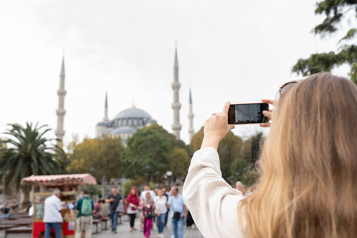 Anonymous Tourist Photographing Blue Mosque