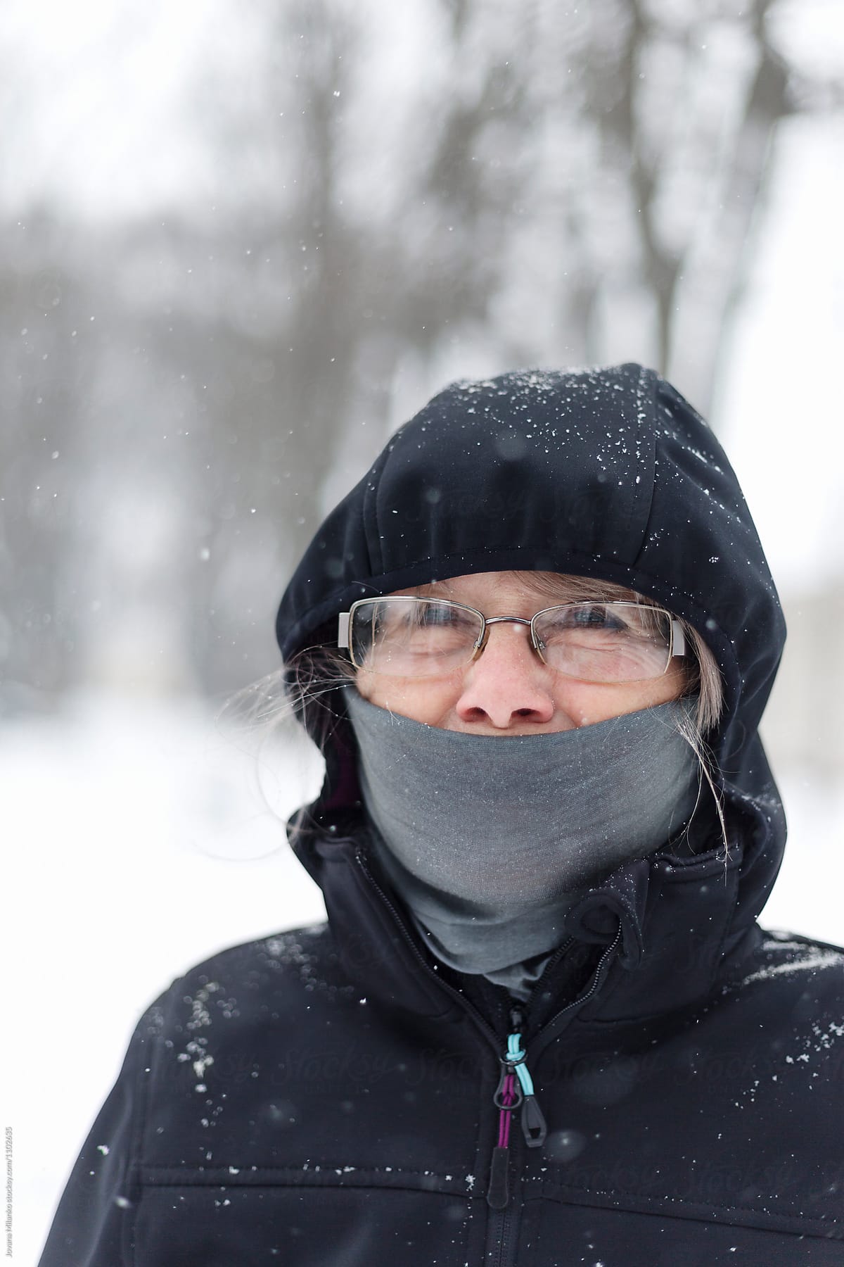 Happy Senior Woman  Portrait Outdoors in Wintertime