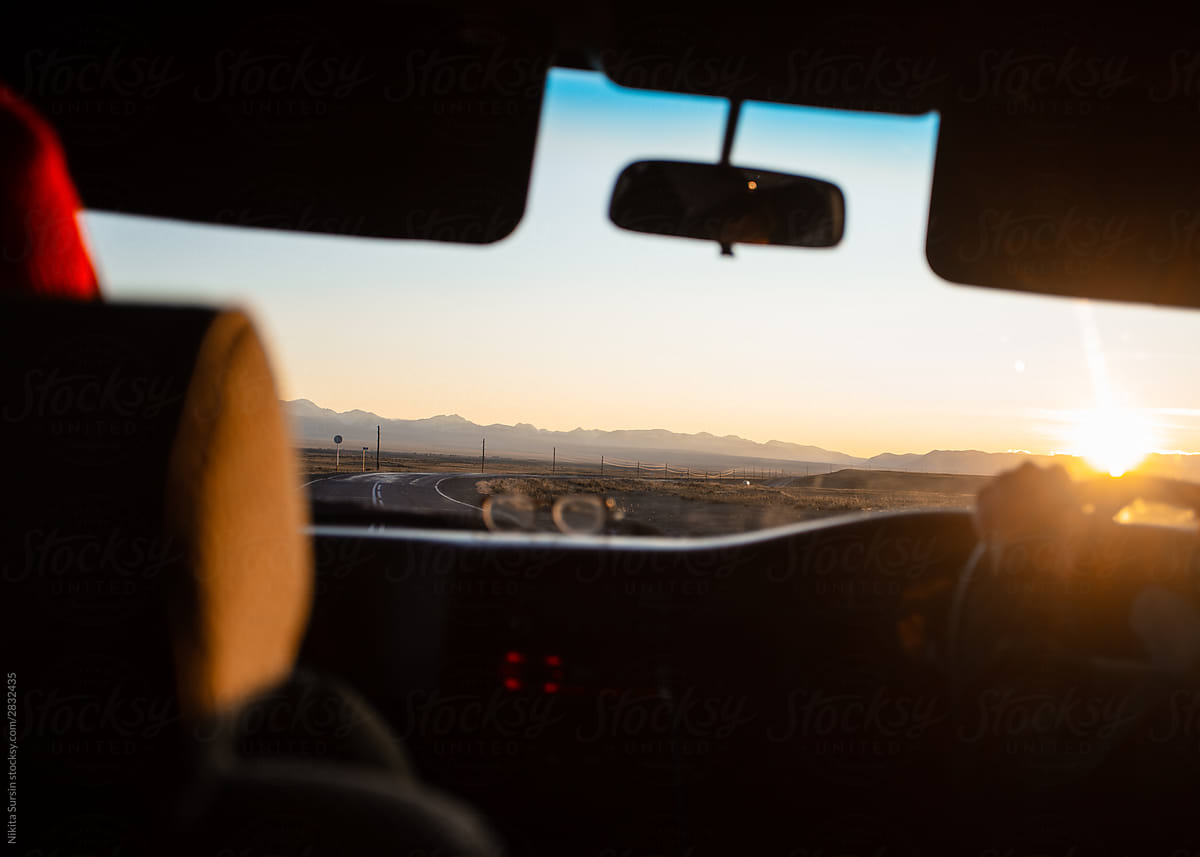 landscape with sunset from the driver’s window