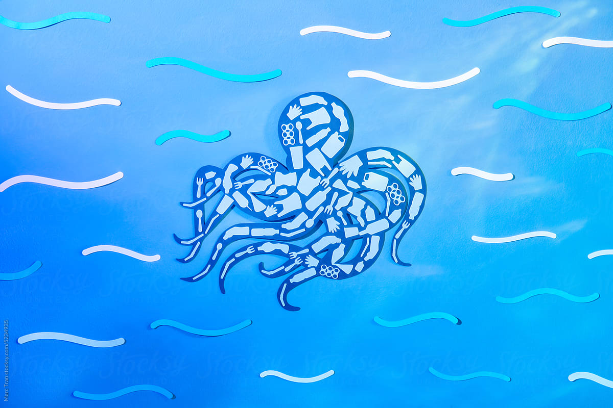 octopus marine animal silhouette filled with plastic