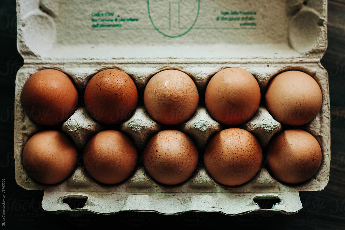 Organic eggs in a carton container