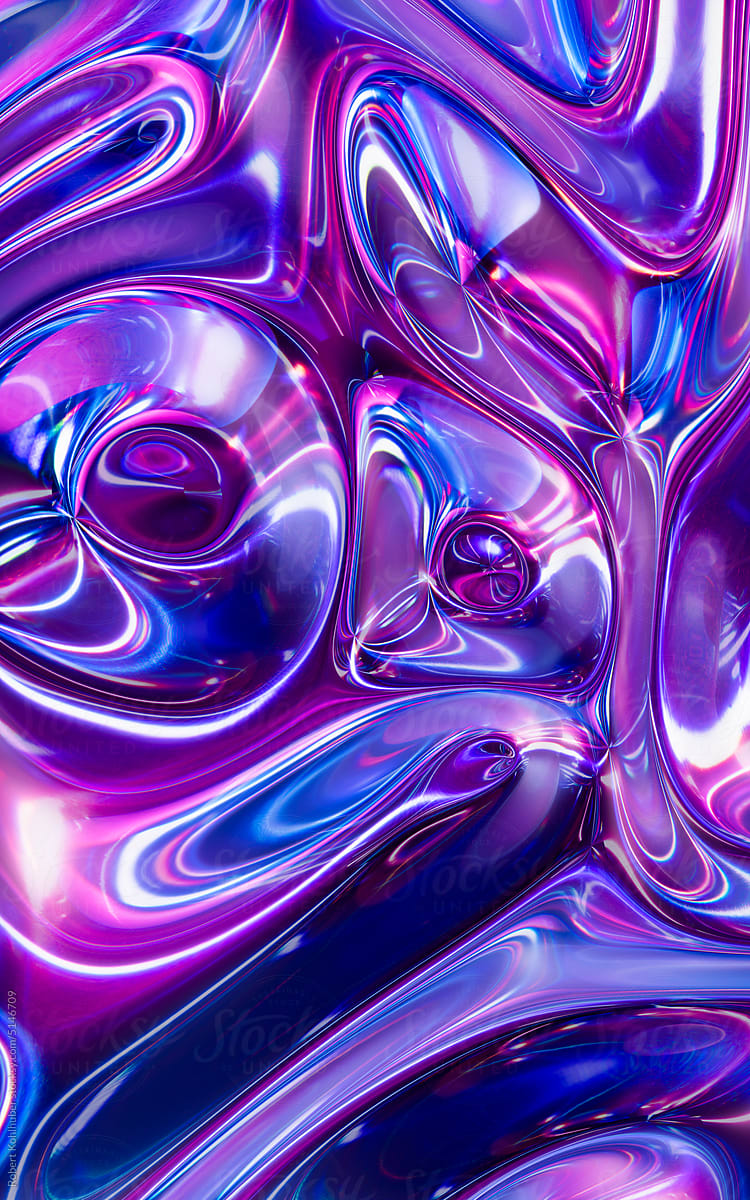 Abstract 3D render of a colorful, glassy holographic cloth