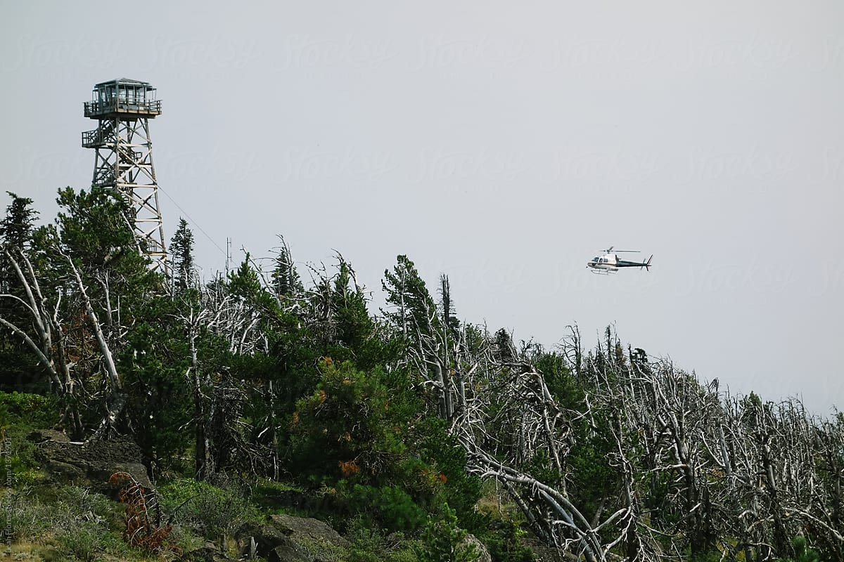 Fire Lookout in the Northwest and Helicopter