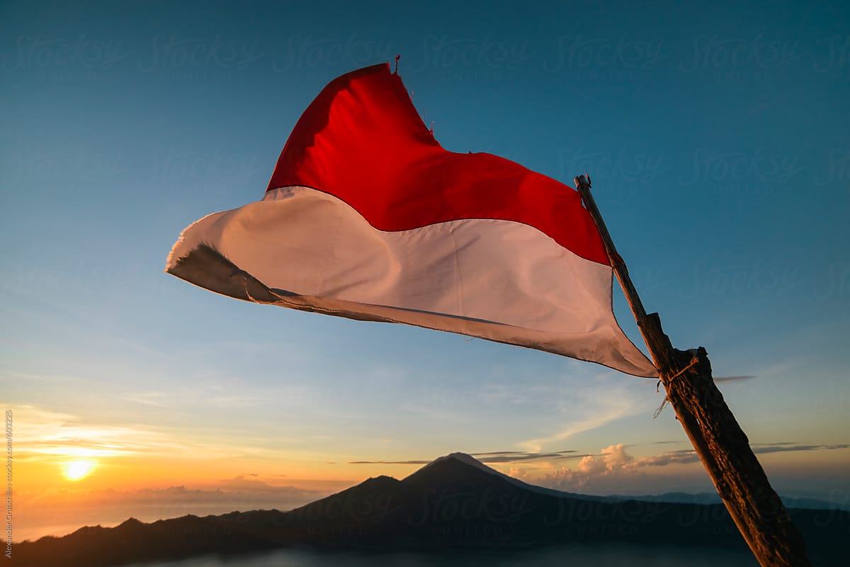Indonesian Flag On Top Of Mountain by Alexander Grabchilev - Indonesia