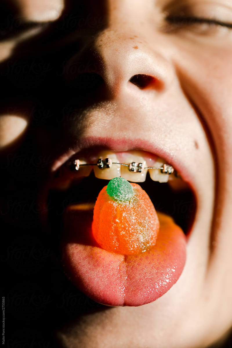Halloween Candy in Mouth