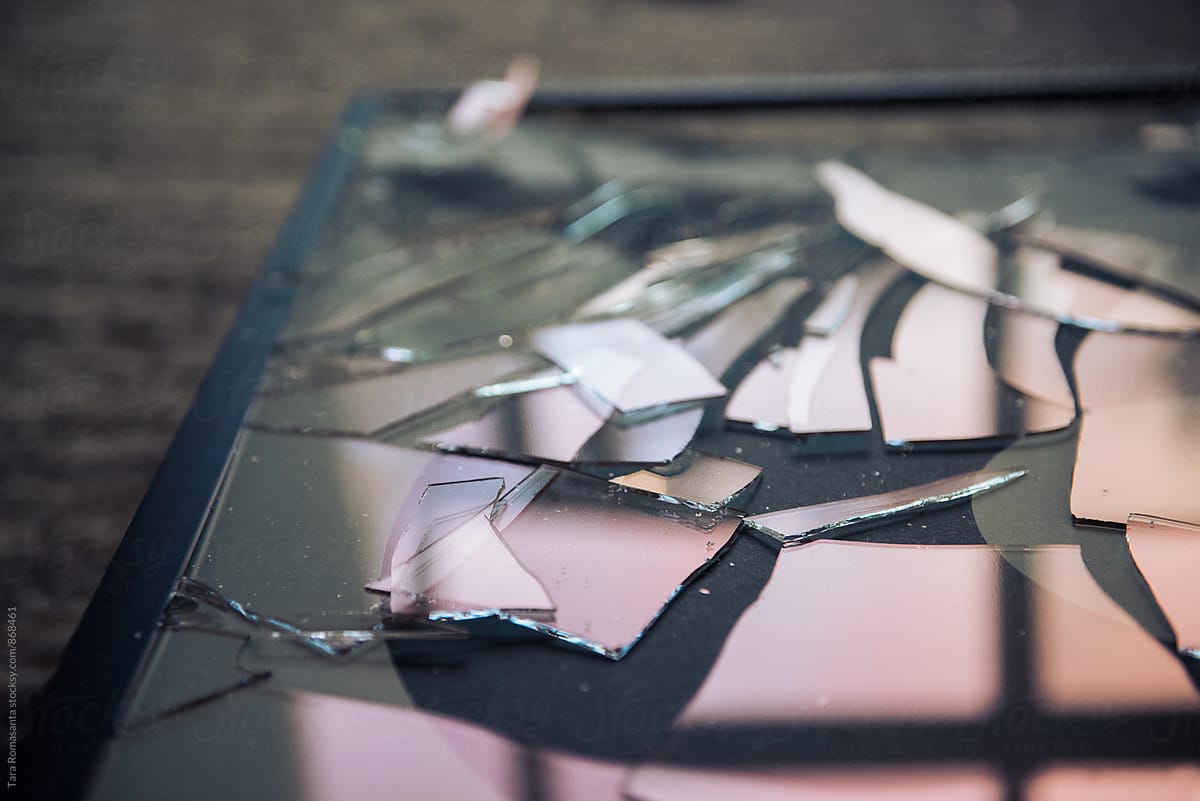 Pieces of Broken Shattered glass, Stock image