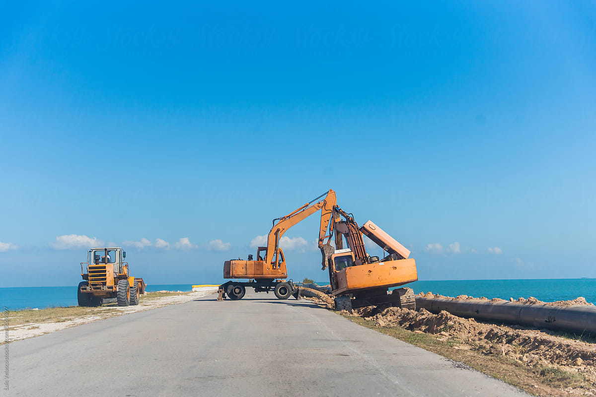 Excavator Working On A Road In Cuba