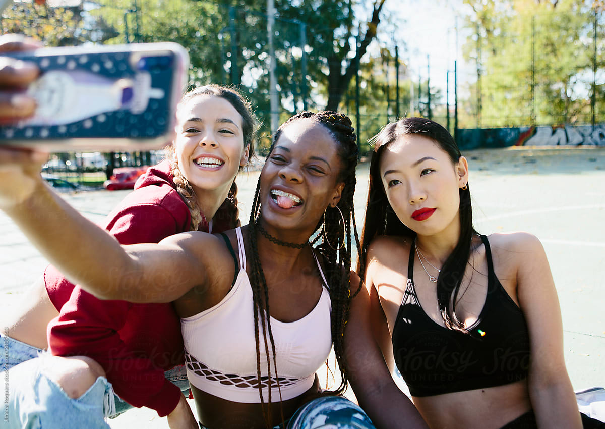 Three women friends taking a selfie