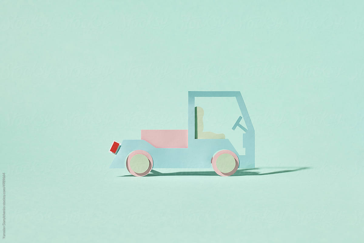 Minimal paper craft delivery truck with load.