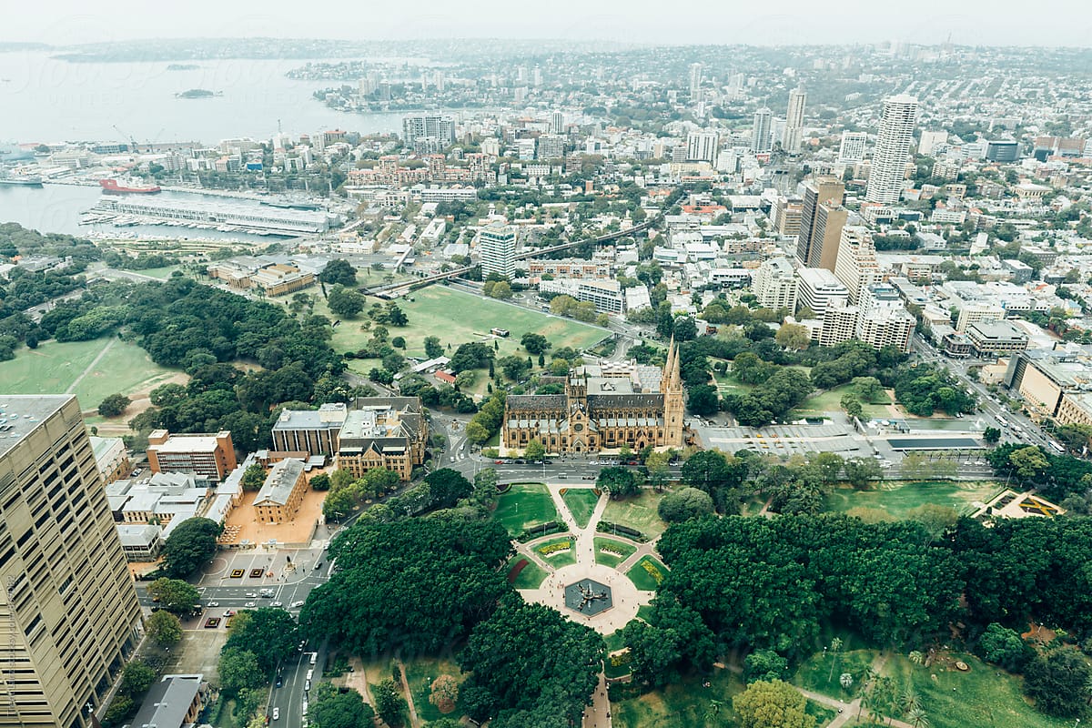 Aerial view on Australian city iconic park