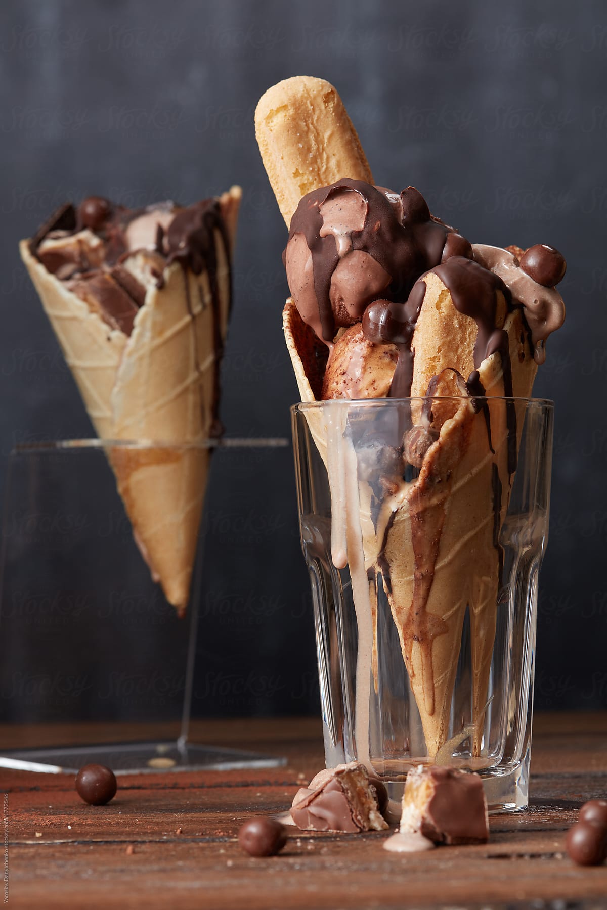 ice cream waffle cone in a glass