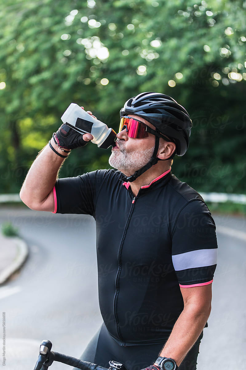 Cyclist drinking water