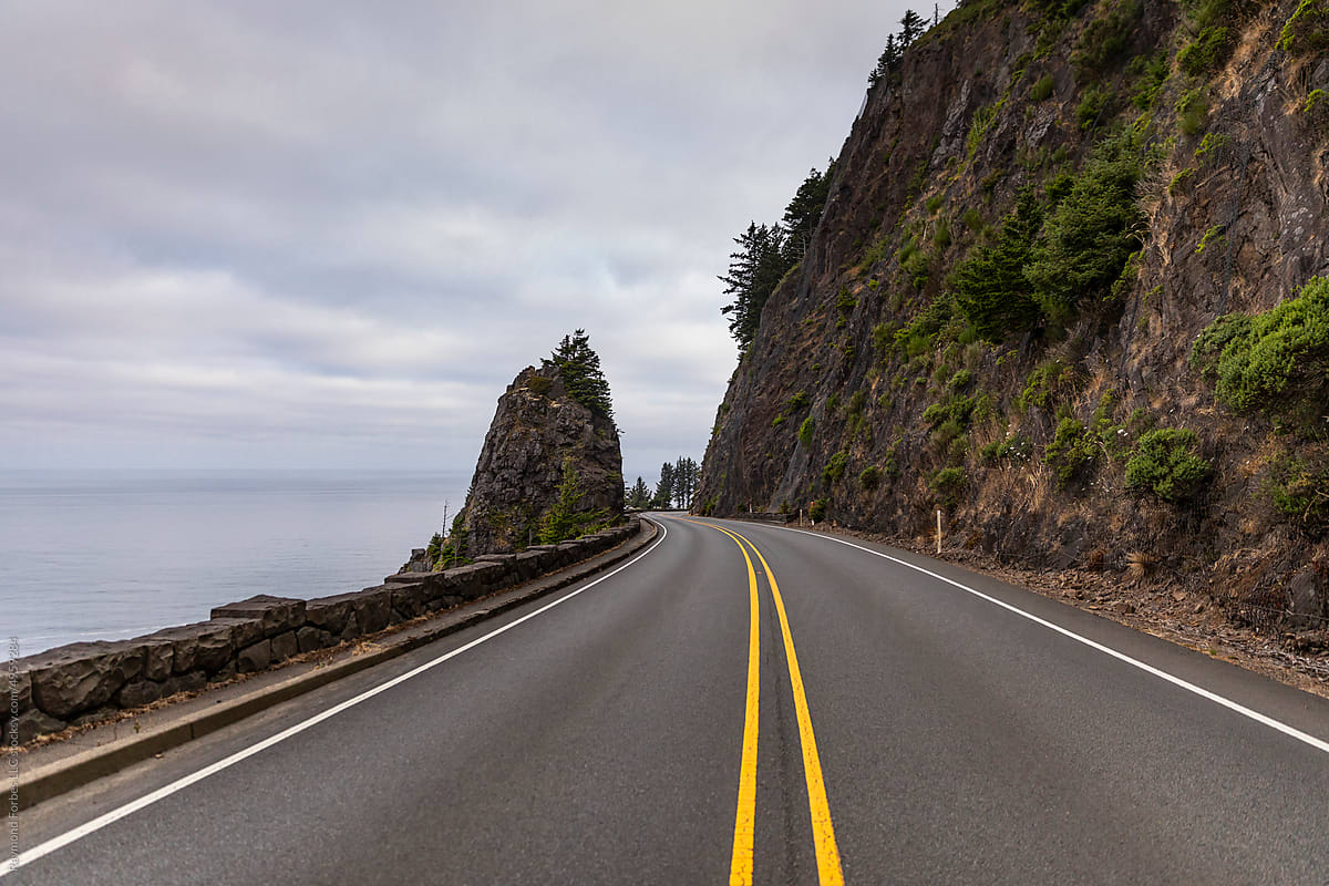 Beautiful rugged Oregon Coastline with winding road Horizontal