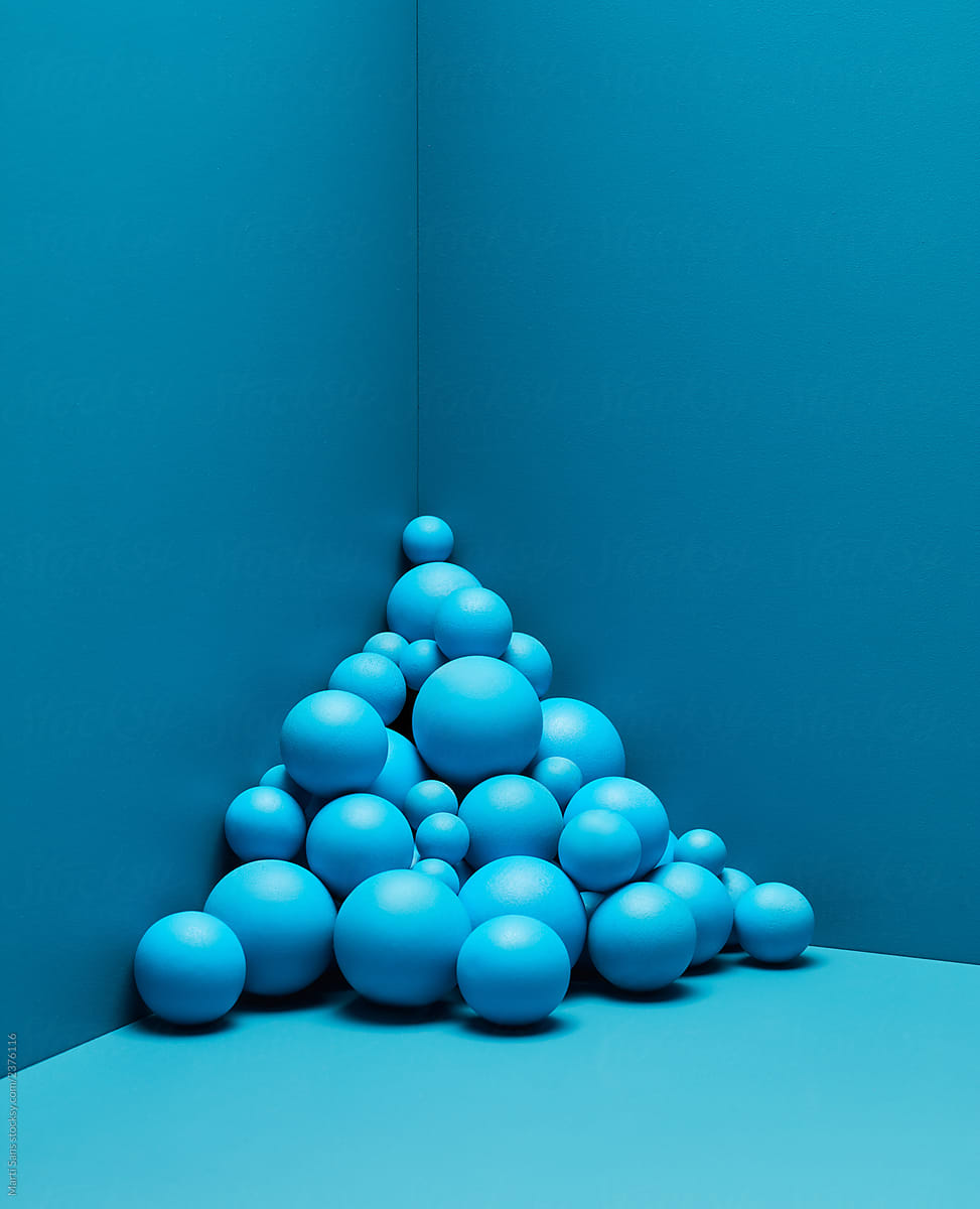 Heap of bright blue spheres