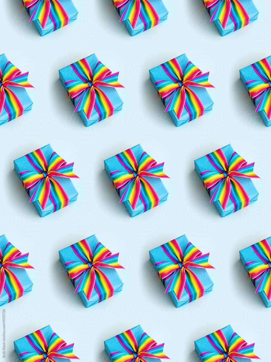 Rainbow gift box seamless pattern
