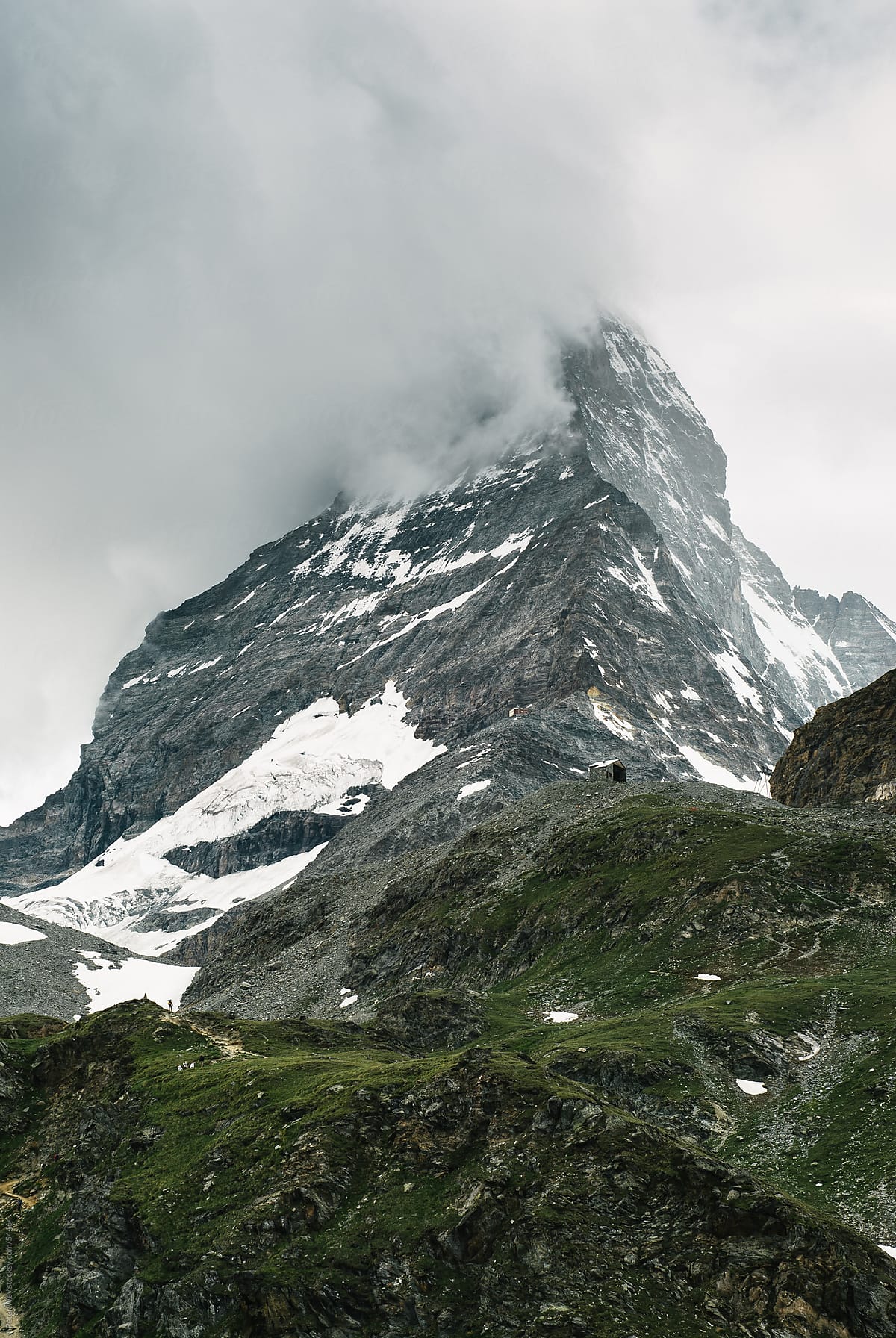 Matterhorn Covered In Dark Clouds View From Schwarzsee Zermatt