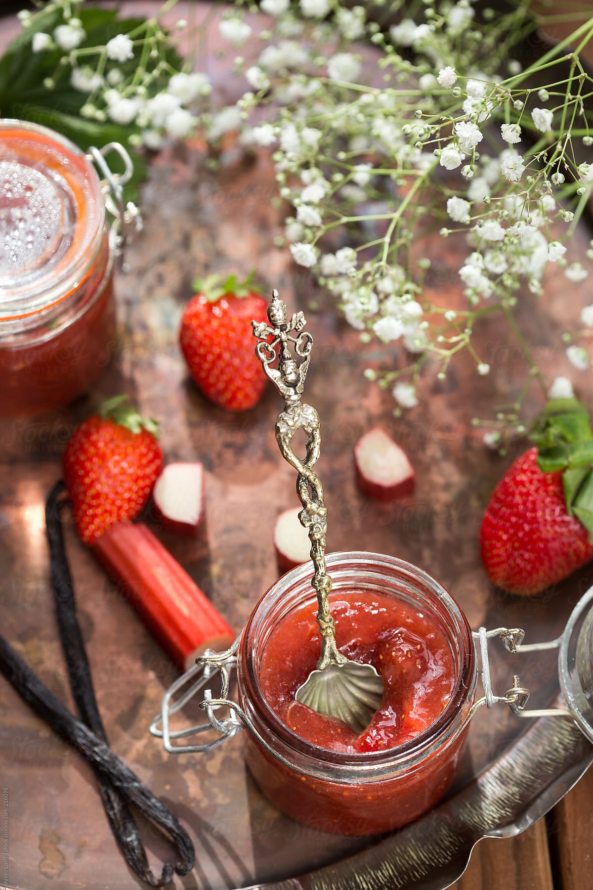 Strawberry and Rhubarb Jam in a jar