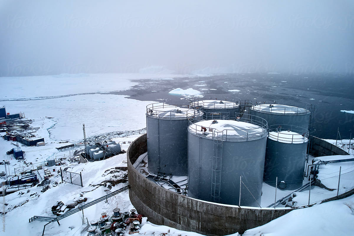 Fossil fuel oil tank depot in Arctic Greenland - climate change