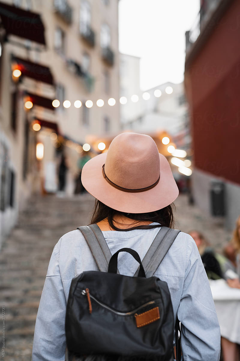 Woman traveler walking in Lisbon