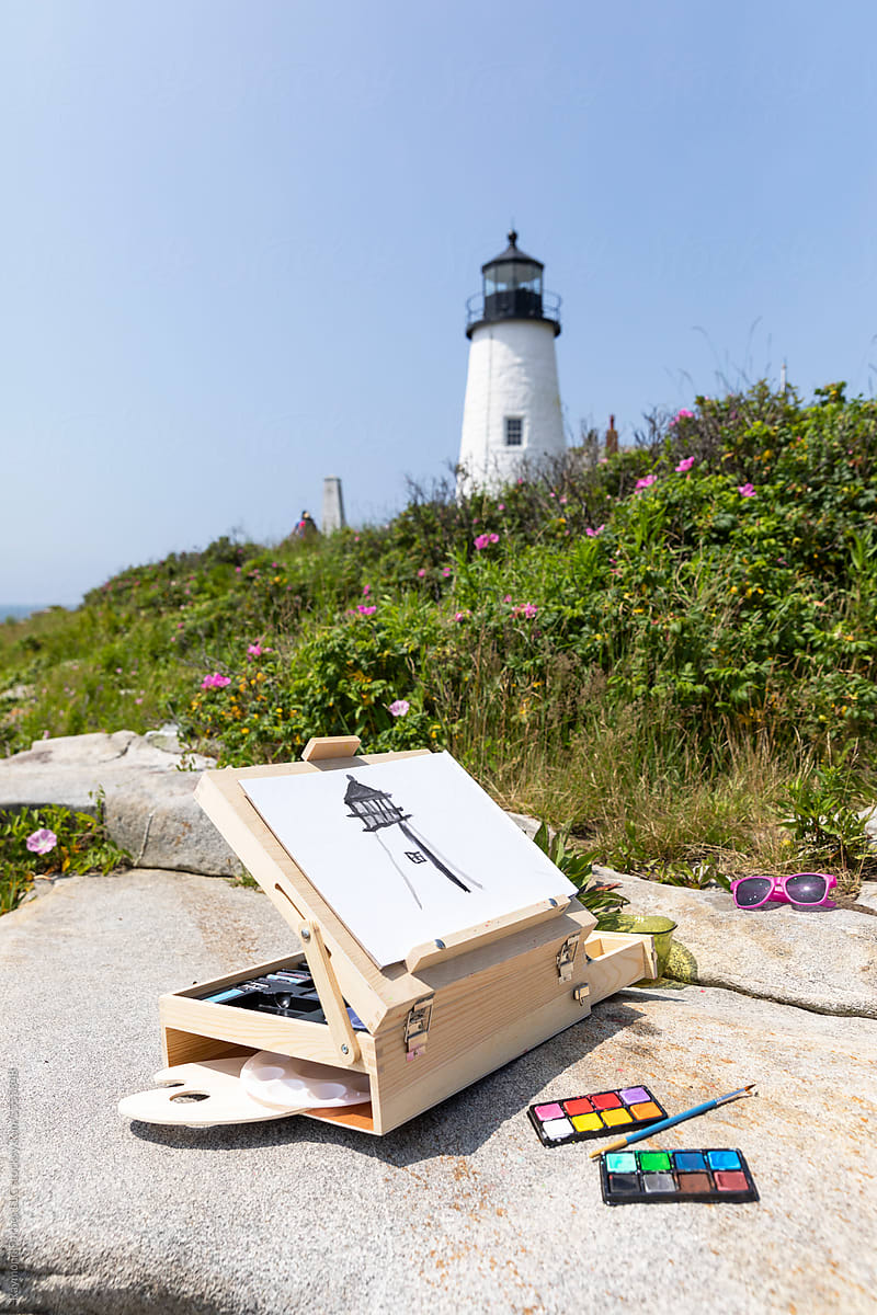 Lighthouse painting still life  Coast of Maine Summer