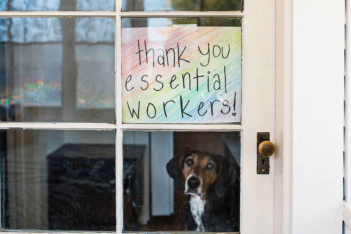 Sign in window thanking essential workers during Covid-19