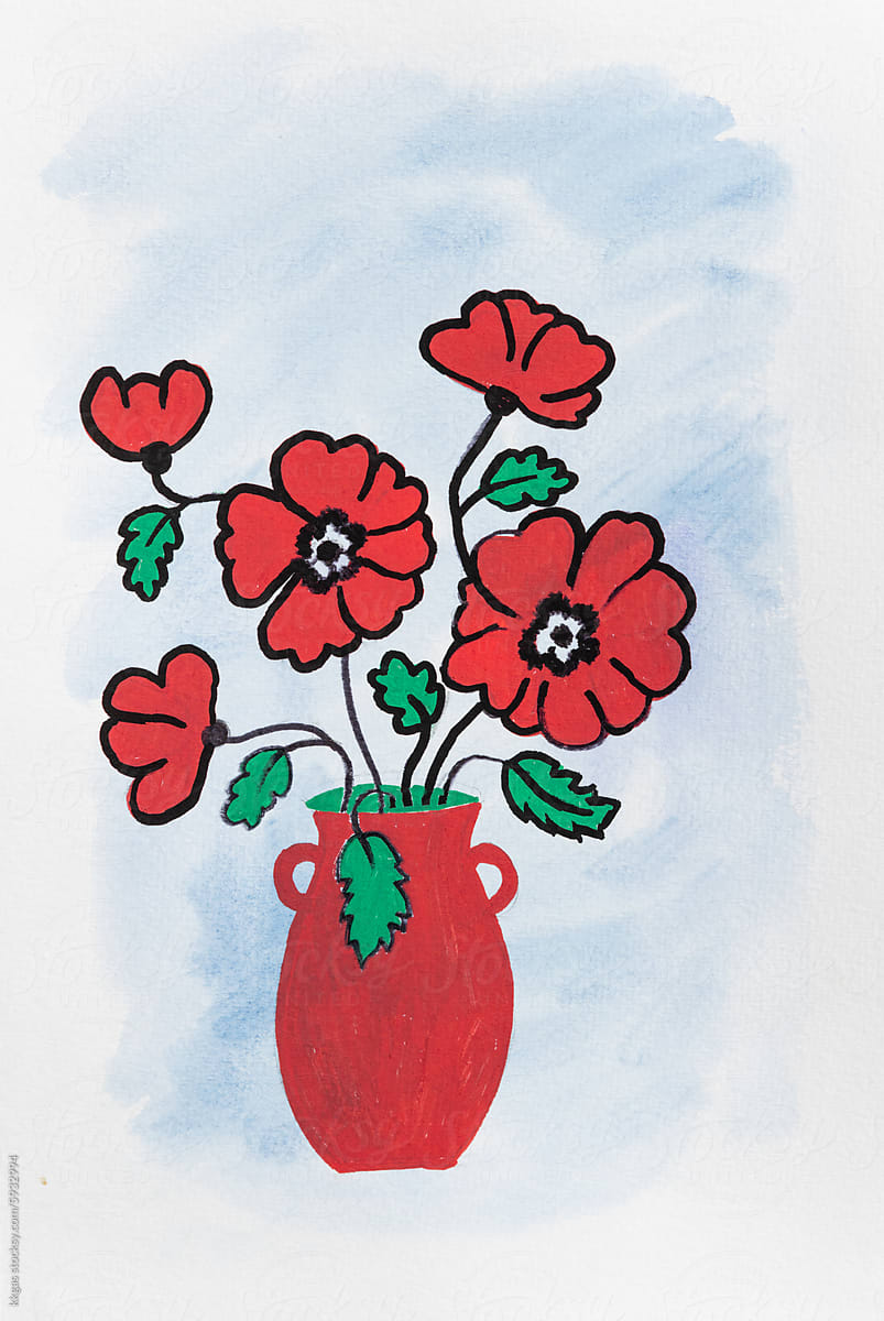 Poppy bouquet watercolor painting