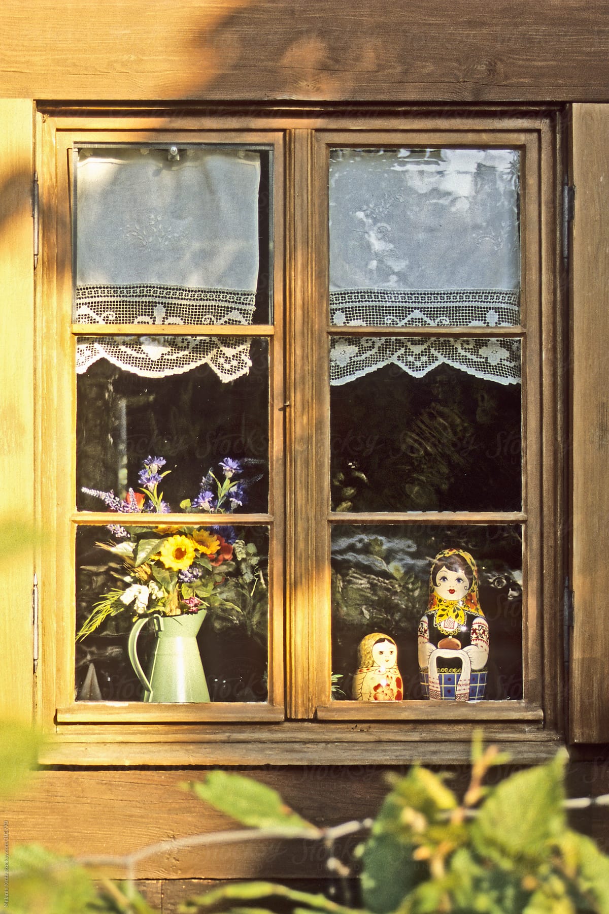 Russian style decorated window on a sunny day
