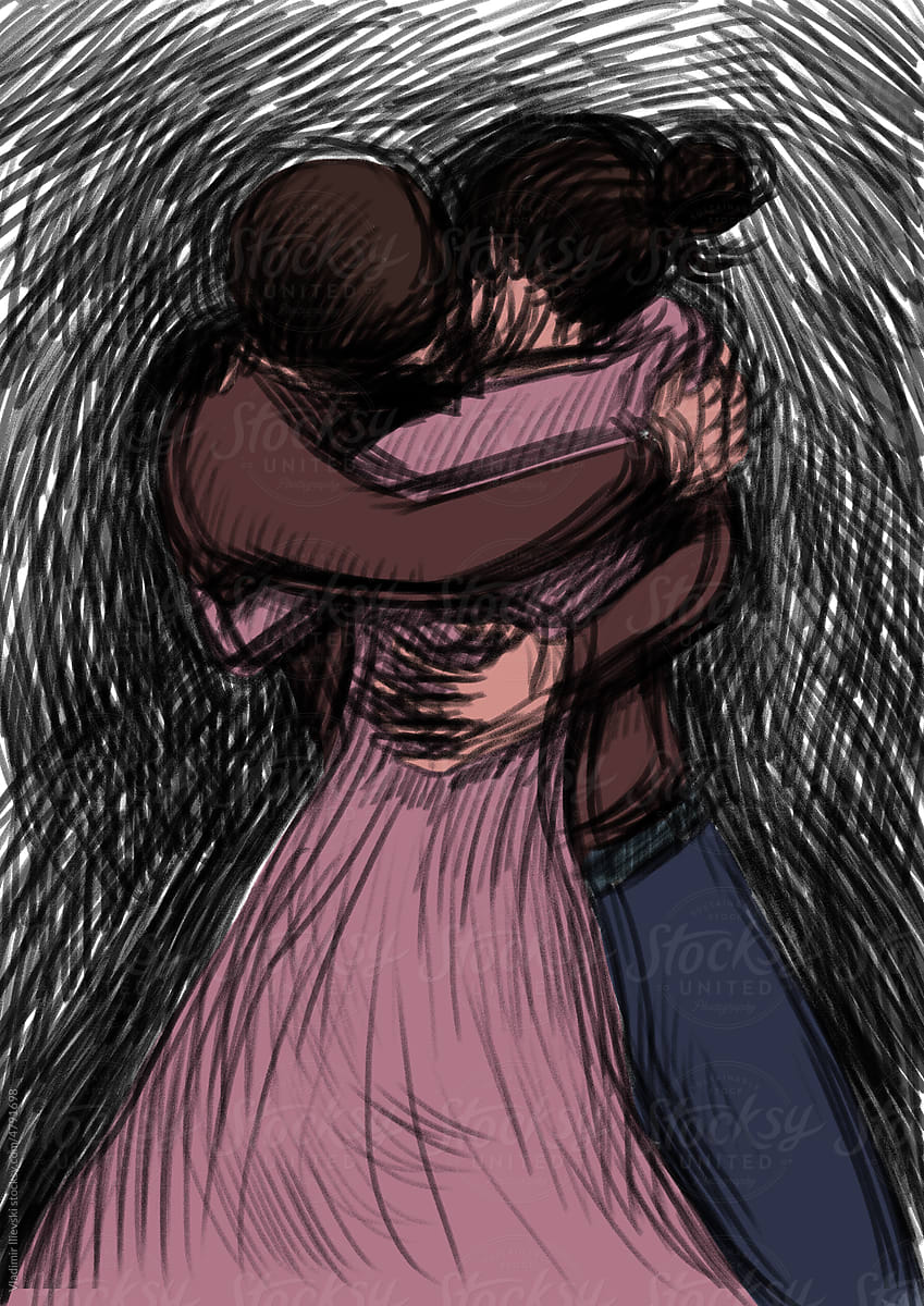 Premium Photo | Men woman hug drawing sketch illustration sad emotion  person people sadness