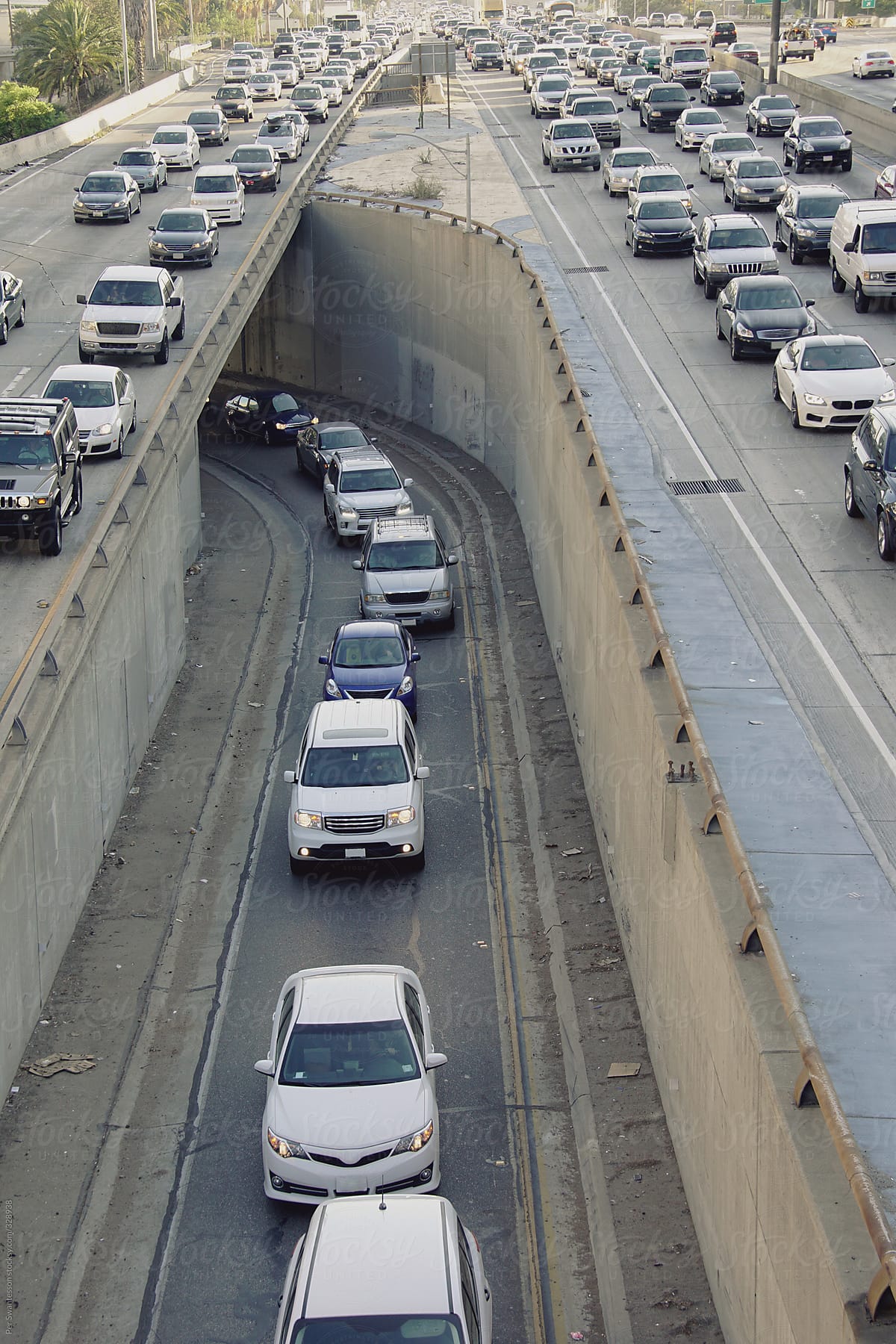 Traffic stress: Traffic jam on freeway in Los Angeles