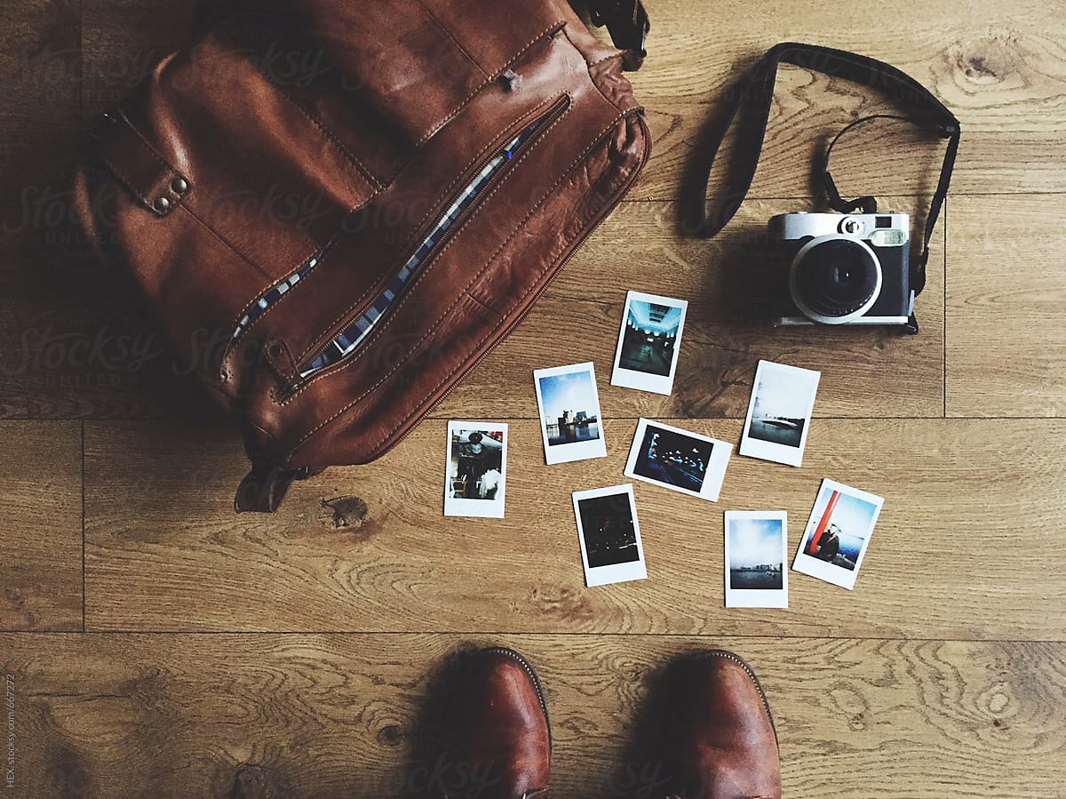 Instant Pictures , Leather Man Bag and Vintage Camera