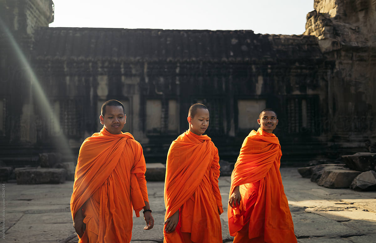 Buddhist monks in Angkor Wat temple