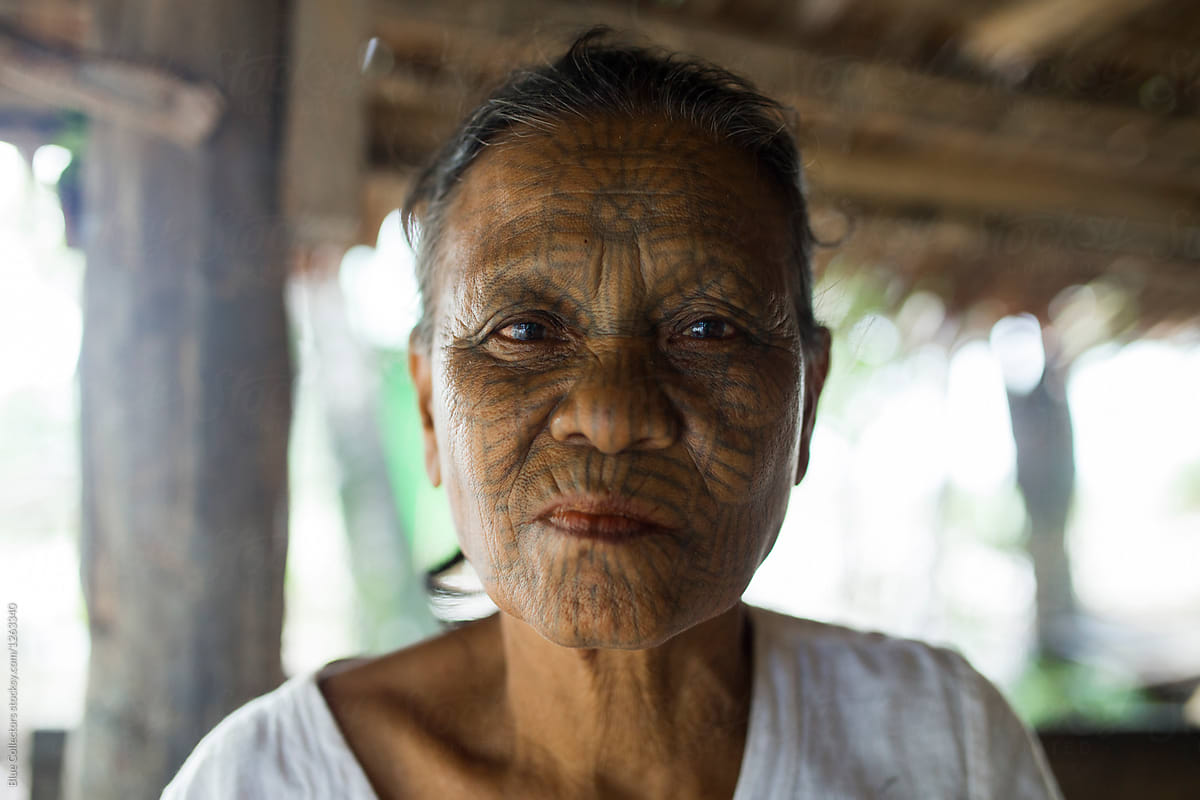 Portrait of a woman with tattoo face of Burma’s Chin Province