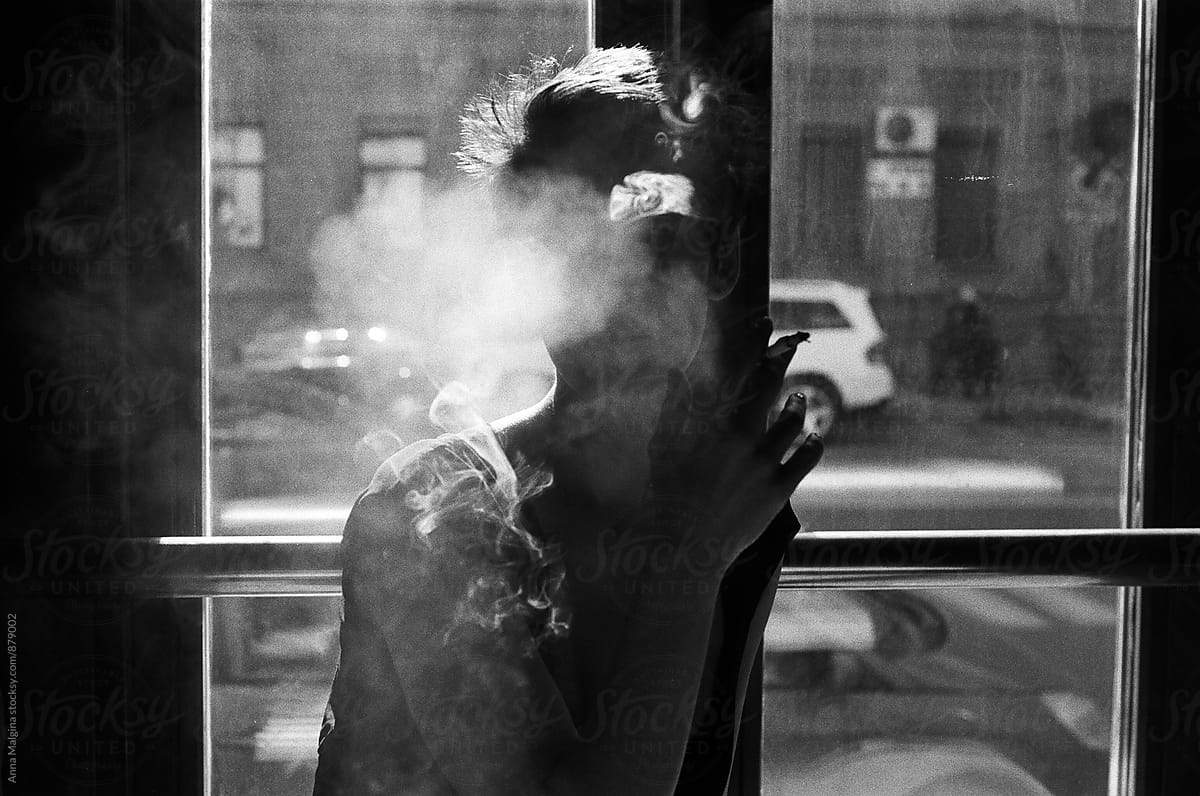 A woman smoking cigarette