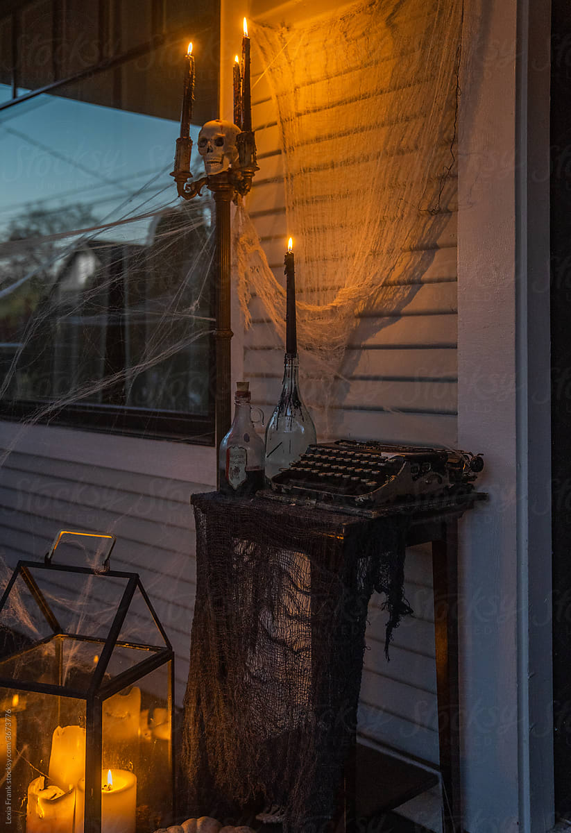 front porch halloween decor after dark