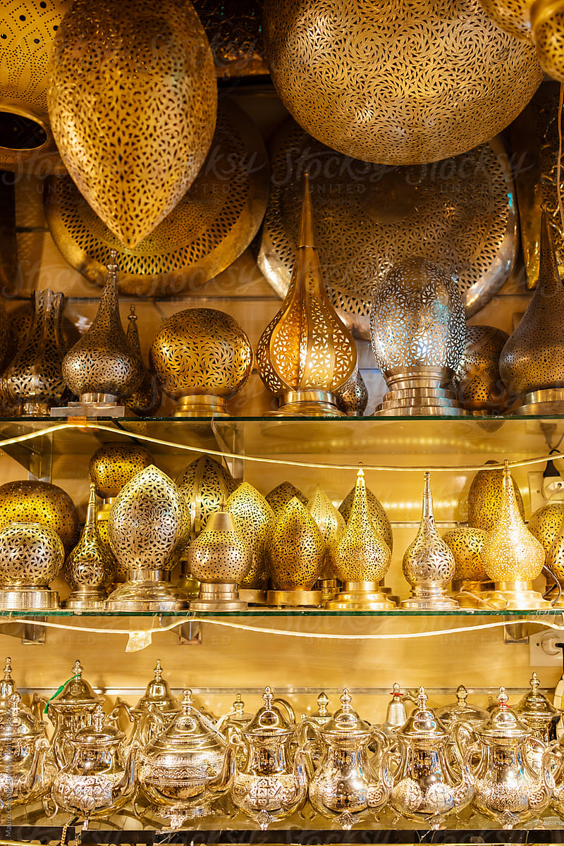 Moroccan lanterns and lamps in a shop